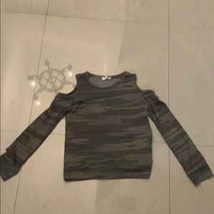 Camo off the shoulder long sleeve shirt